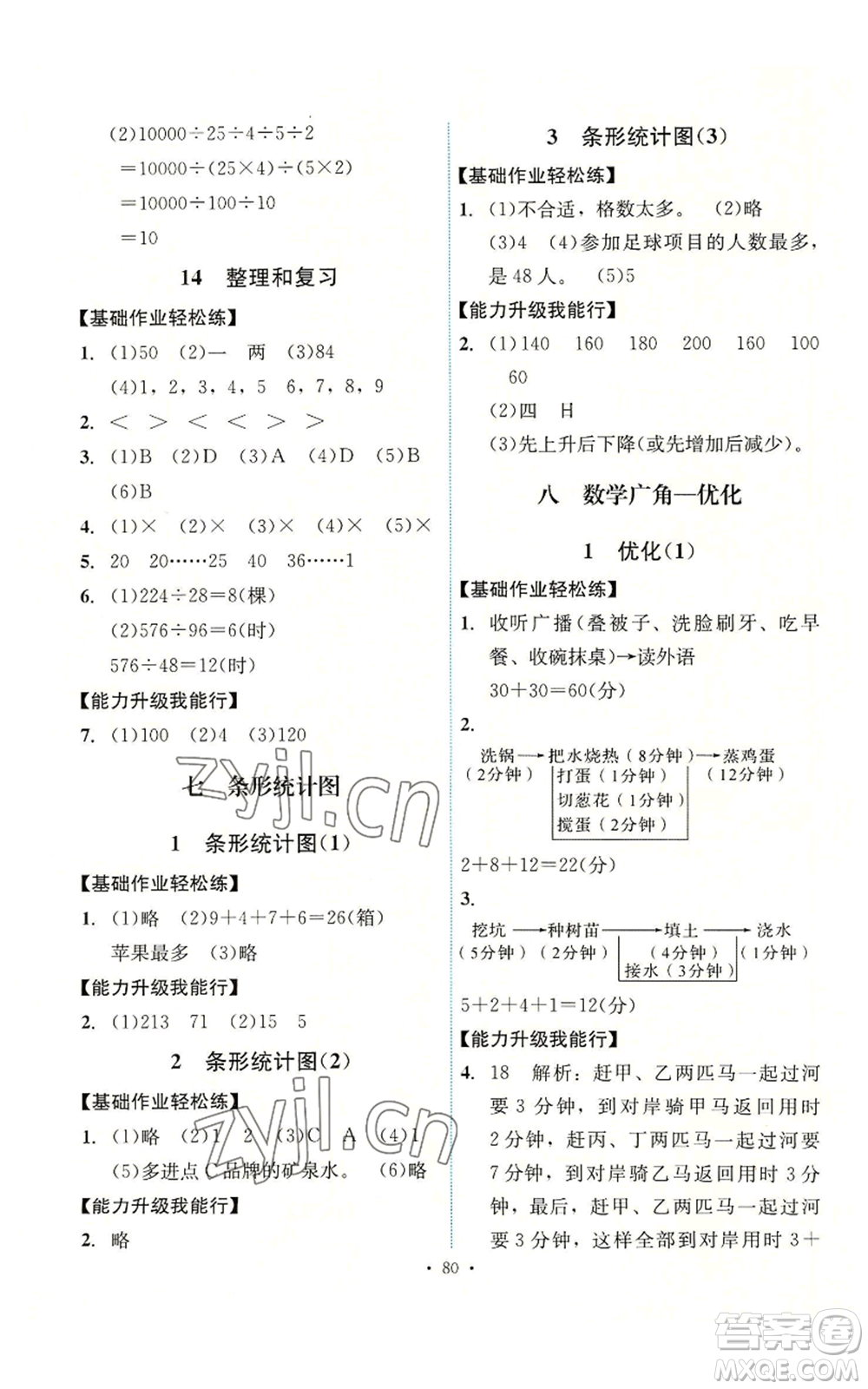 人民教育出版社2022能力培養(yǎng)與測(cè)試四年級(jí)上冊(cè)數(shù)學(xué)人教版湖南專版參考答案