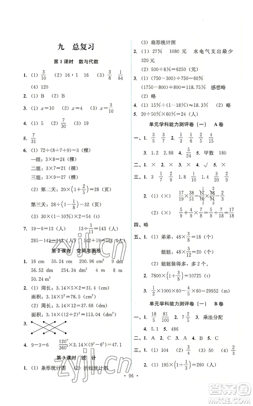 人民教育出版社2022能力培養(yǎng)與測(cè)試六年級(jí)上冊(cè)數(shù)學(xué)人教版參考答案