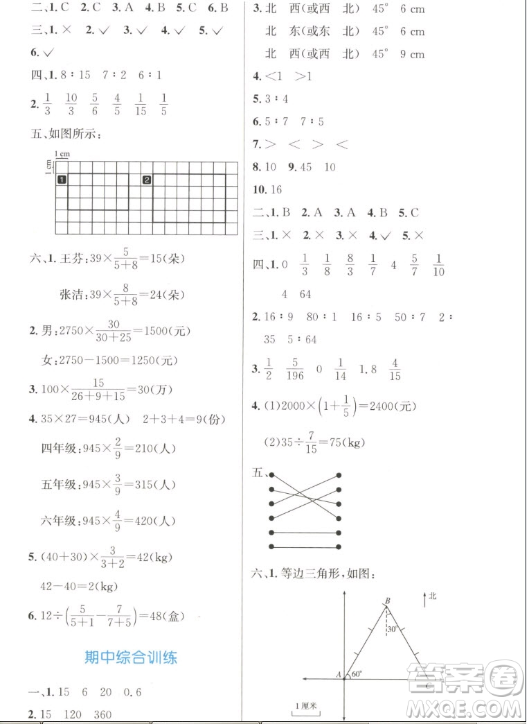 人民教育出版社2022秋小學(xué)同步測控優(yōu)化設(shè)計數(shù)學(xué)六年級上冊增強版答案