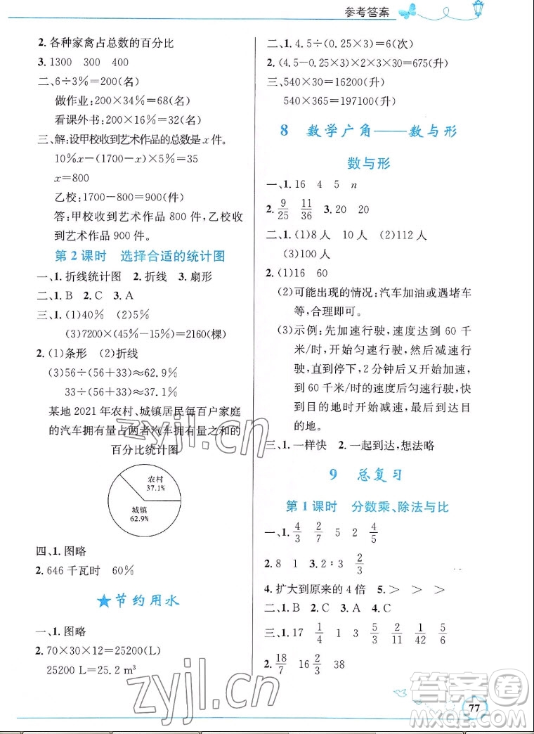 人民教育出版社2022秋小學同步測控優(yōu)化設計數(shù)學六年級上冊福建專版答案