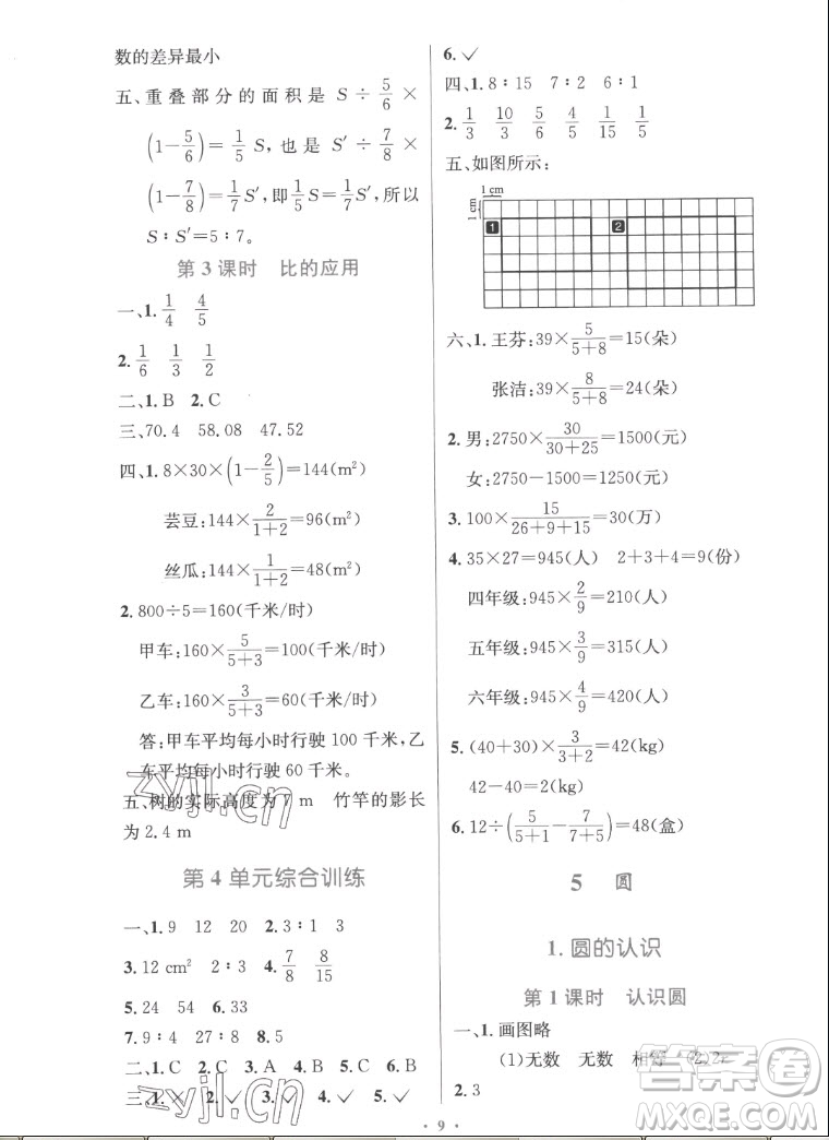 人民教育出版社2022秋小學(xué)同步測控優(yōu)化設(shè)計(jì)數(shù)學(xué)六年級上冊精編版答案