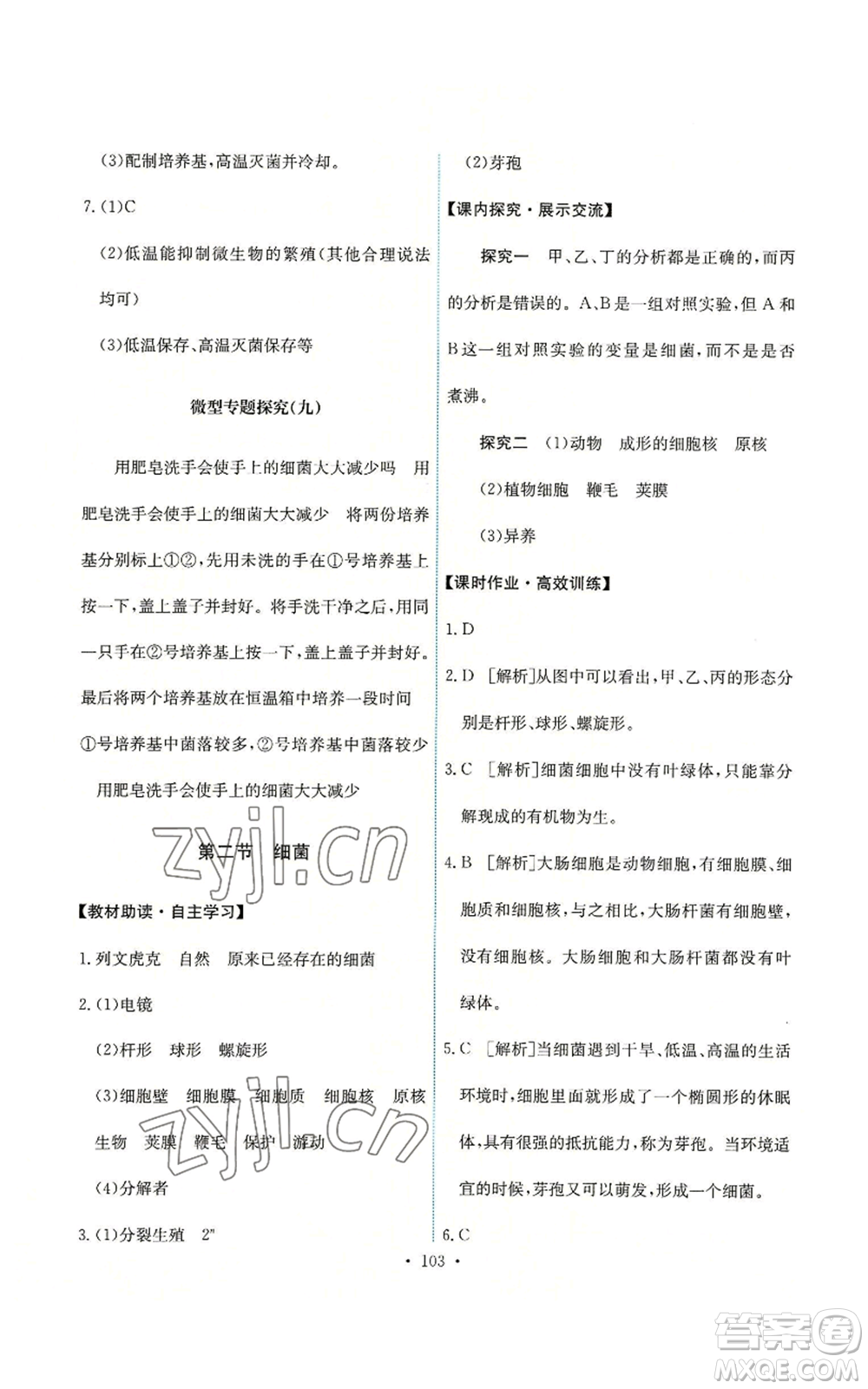 人民教育出版社2022能力培養(yǎng)與測試八年級上冊生物學人教版參考答案