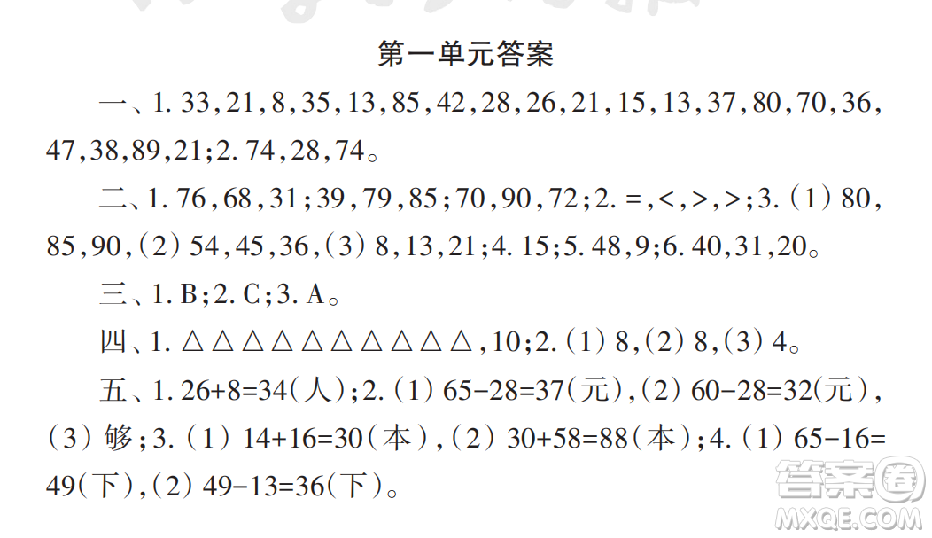 2022秋小學(xué)生數(shù)學(xué)報(bào)配套試卷二年級(jí)上冊(cè)第一單元測(cè)試卷參考答案