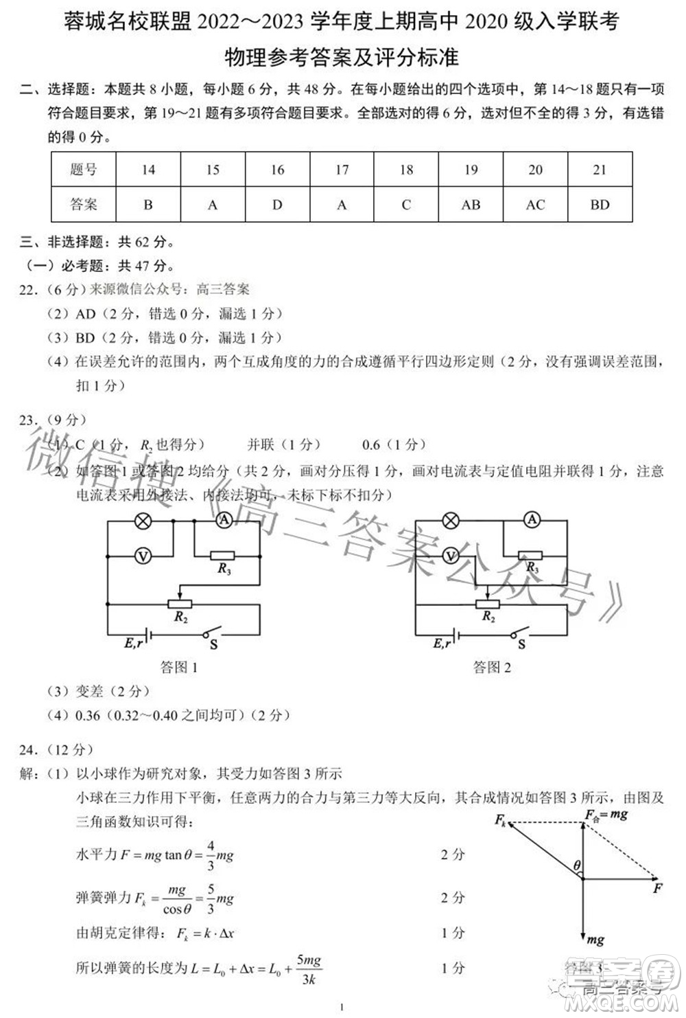 蓉城名校聯(lián)盟2022-2023學(xué)年度上期高中2020級入學(xué)聯(lián)考理科綜合試題及答案