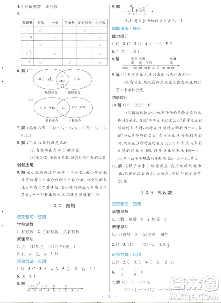 人民教育出版社2022秋初中同步測(cè)控優(yōu)化設(shè)計(jì)數(shù)學(xué)七年級(jí)上冊(cè)人教版答案