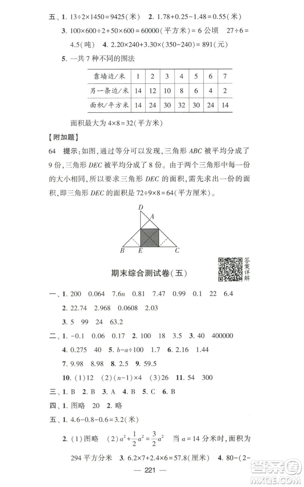 寧夏人民教育出版社2022學霸提優(yōu)大試卷五年級上冊數(shù)學江蘇版江蘇國標參考答案