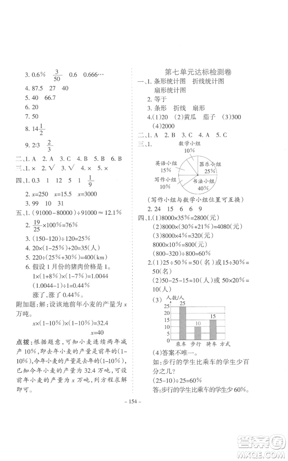 沈陽出版社2022學(xué)霸訓(xùn)練六年級上冊數(shù)學(xué)人教版參考答案