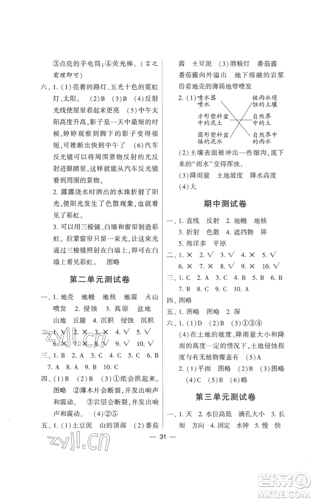 寧夏人民教育出版社2022經(jīng)綸學(xué)典學(xué)霸棒棒堂同步提優(yōu)五年級上冊科學(xué)教科版參考答案