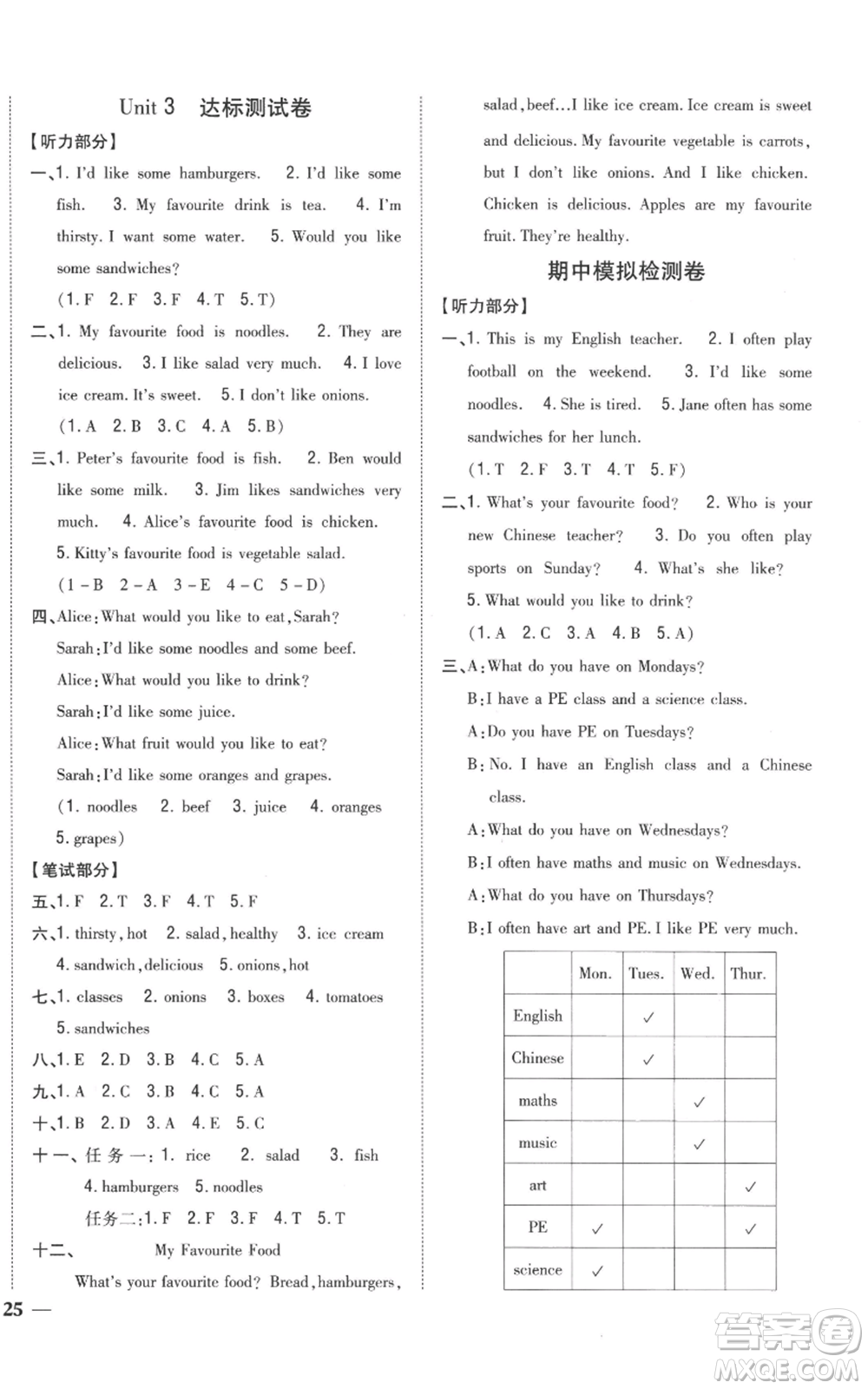 吉林人民出版社2022全科王同步課時(shí)練習(xí)五年級(jí)上冊(cè)英語(yǔ)人教版參考答案