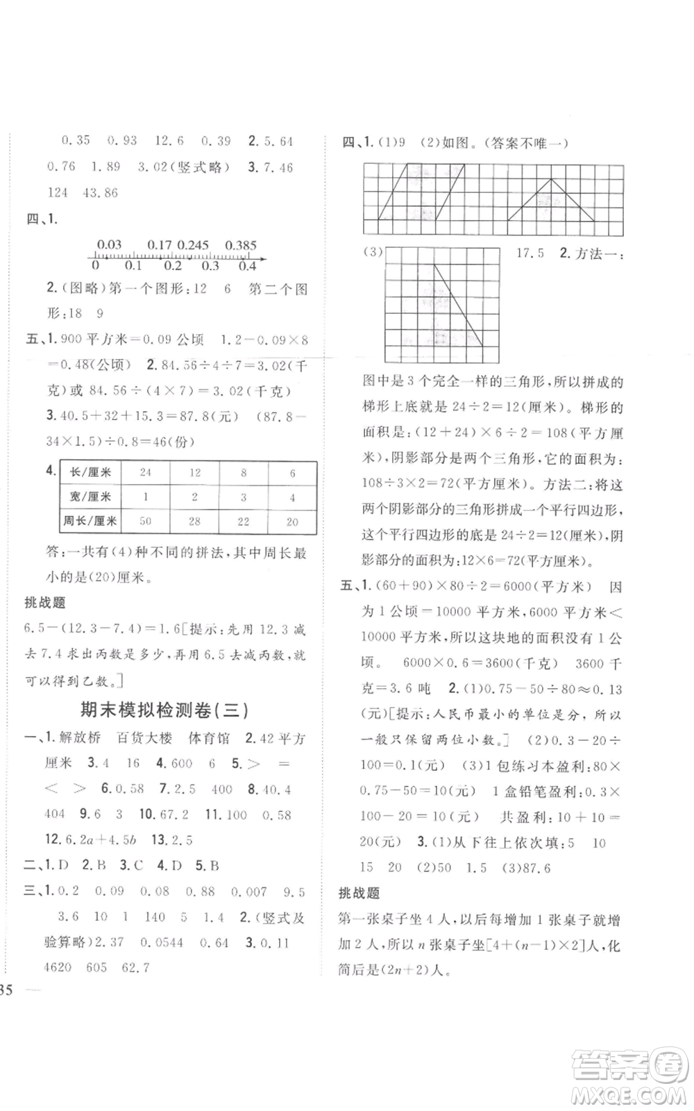 吉林人民出版社2022全科王同步課時練習五年級上冊數(shù)學人教版參考答案