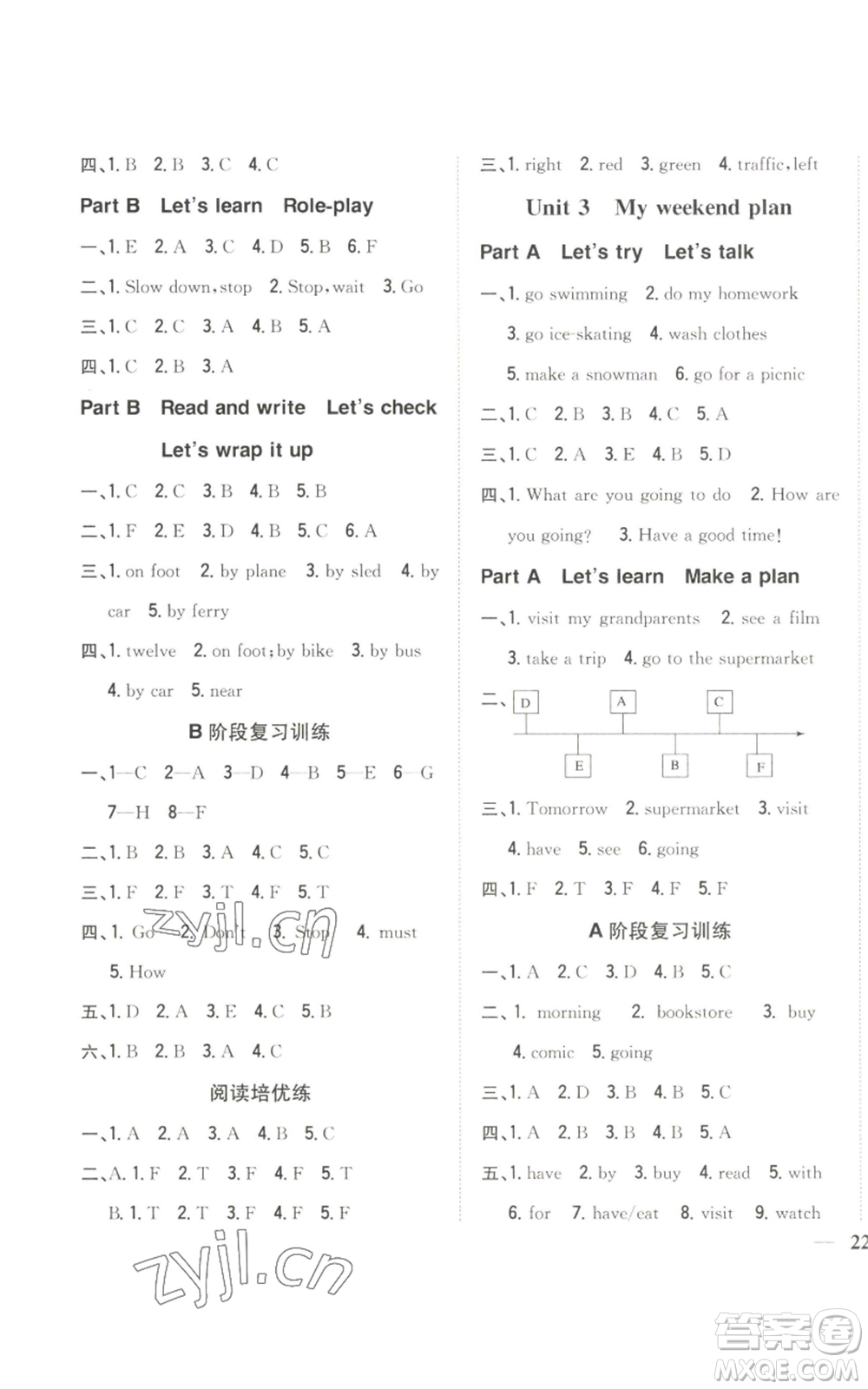 吉林人民出版社2022全科王同步課時練習(xí)六年級上冊英語人教版參考答案