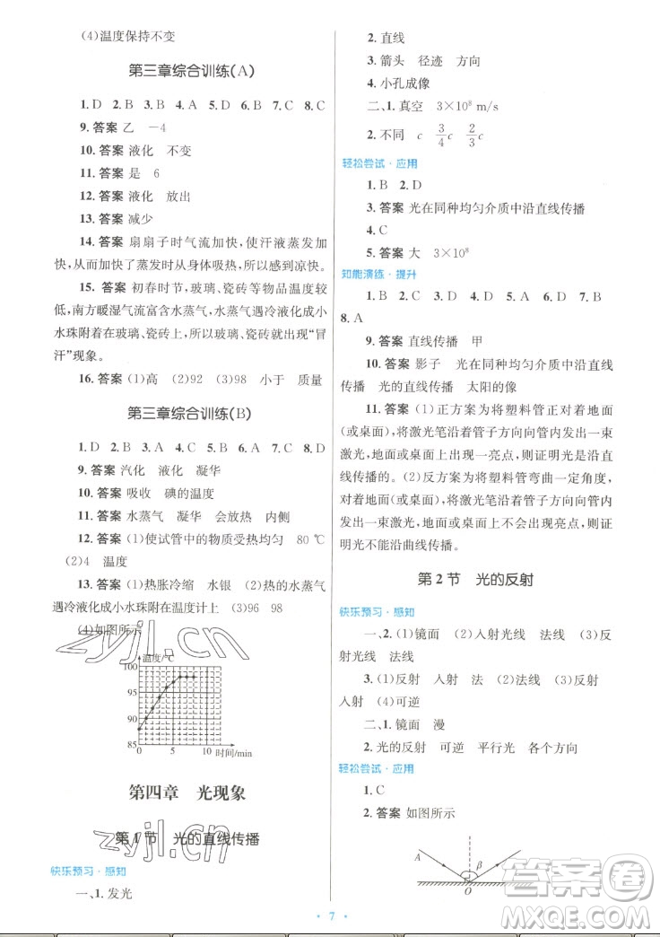 人民教育出版社2022秋初中同步測控優(yōu)化設(shè)計物理八年級上冊人教版答案