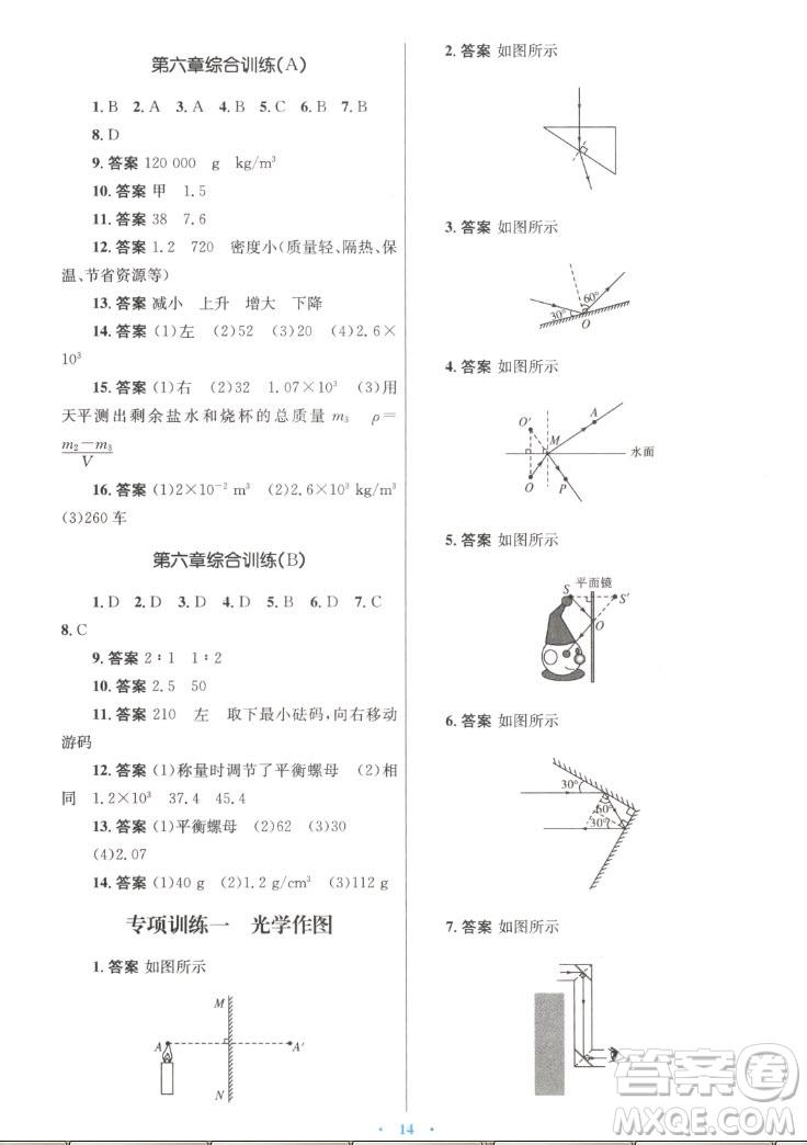 人民教育出版社2022秋初中同步測控優(yōu)化設(shè)計物理八年級上冊人教版答案