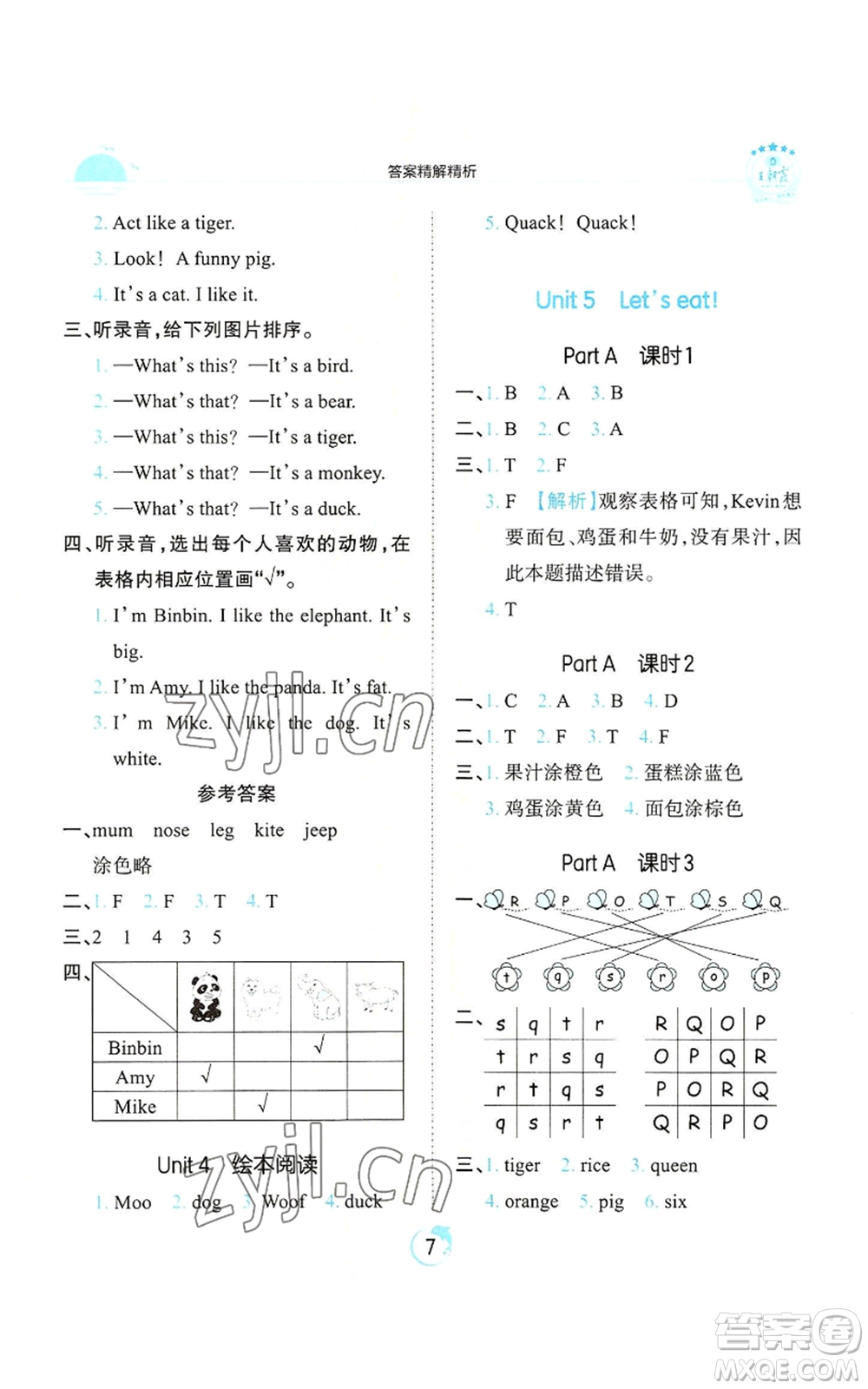 江西人民出版社2022王朝霞德才兼?zhèn)渥鳂I(yè)創(chuàng)新設計三年級上冊英語人教版參考答案