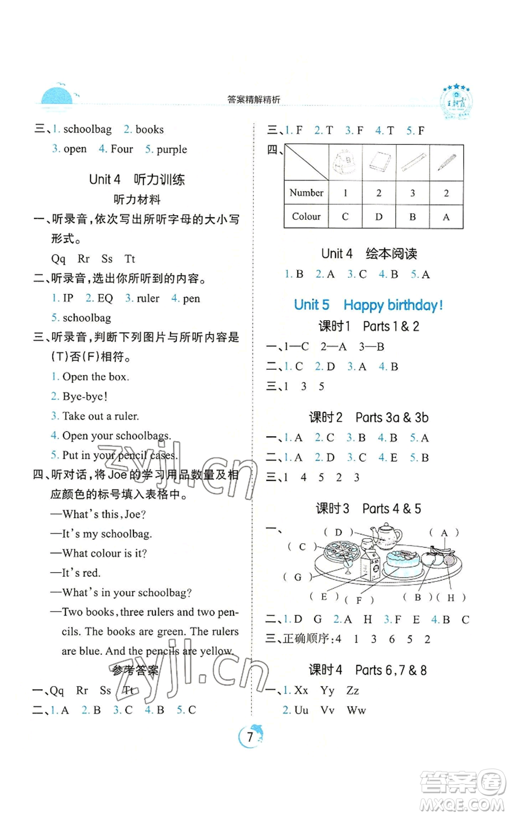 江西人民出版社2022王朝霞德才兼?zhèn)渥鳂I(yè)創(chuàng)新設(shè)計(jì)三年級(jí)上冊(cè)英語(yǔ)劍橋版參考答案