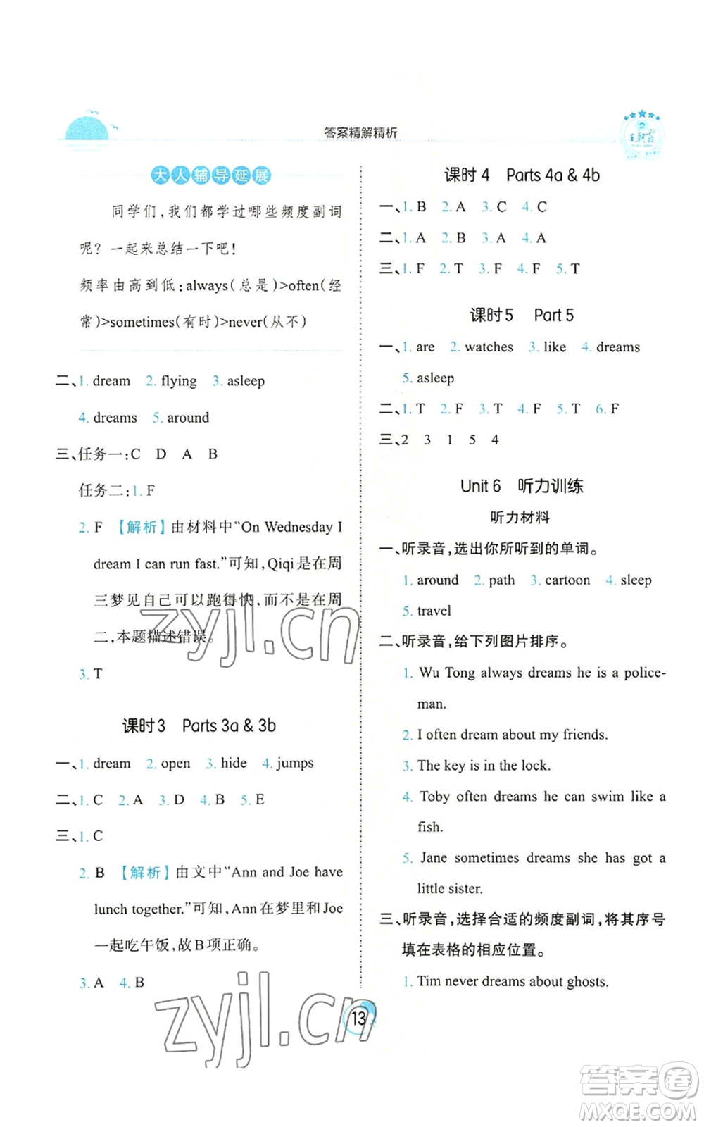 江西人民出版社2022王朝霞德才兼?zhèn)渥鳂I(yè)創(chuàng)新設計五年級上冊英語劍橋版參考答案