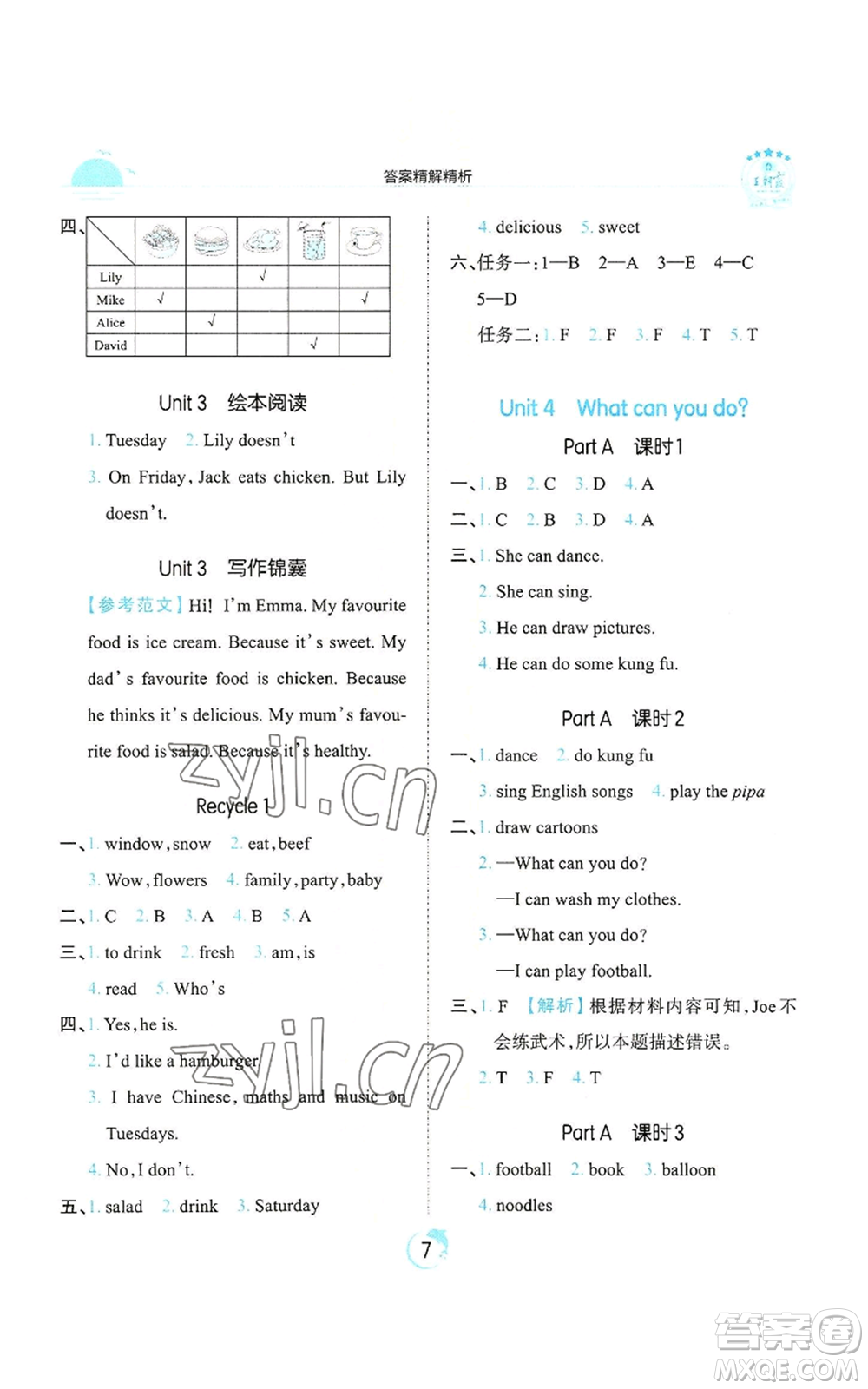 江西人民出版社2022王朝霞德才兼?zhèn)渥鳂I(yè)創(chuàng)新設計五年級上冊英語人教版參考答案