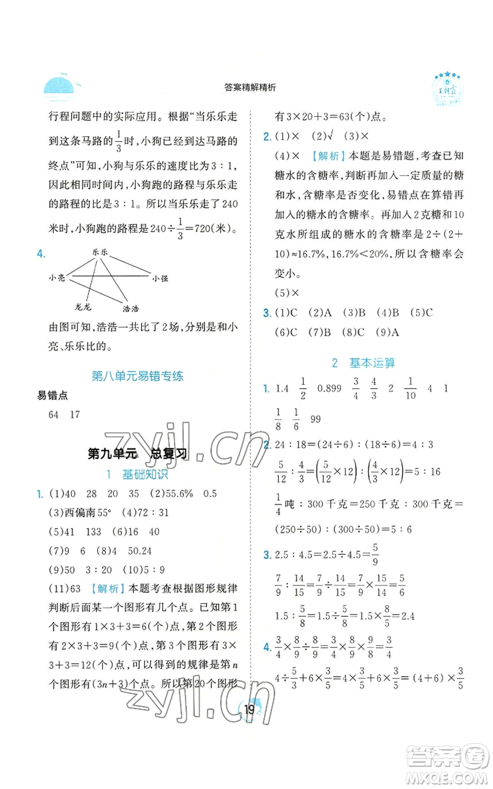 江西人民出版社2022王朝霞德才兼?zhèn)渥鳂I(yè)創(chuàng)新設計六年級上冊數學人教版參考答案