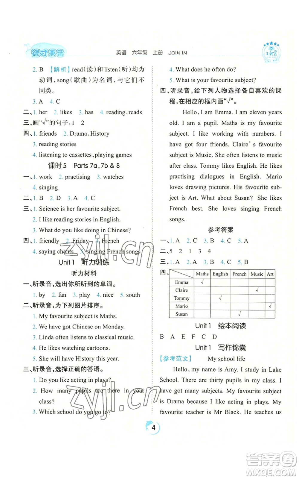 江西人民出版社2022王朝霞德才兼?zhèn)渥鳂I(yè)創(chuàng)新設(shè)計(jì)六年級(jí)上冊(cè)英語劍橋版參考答案