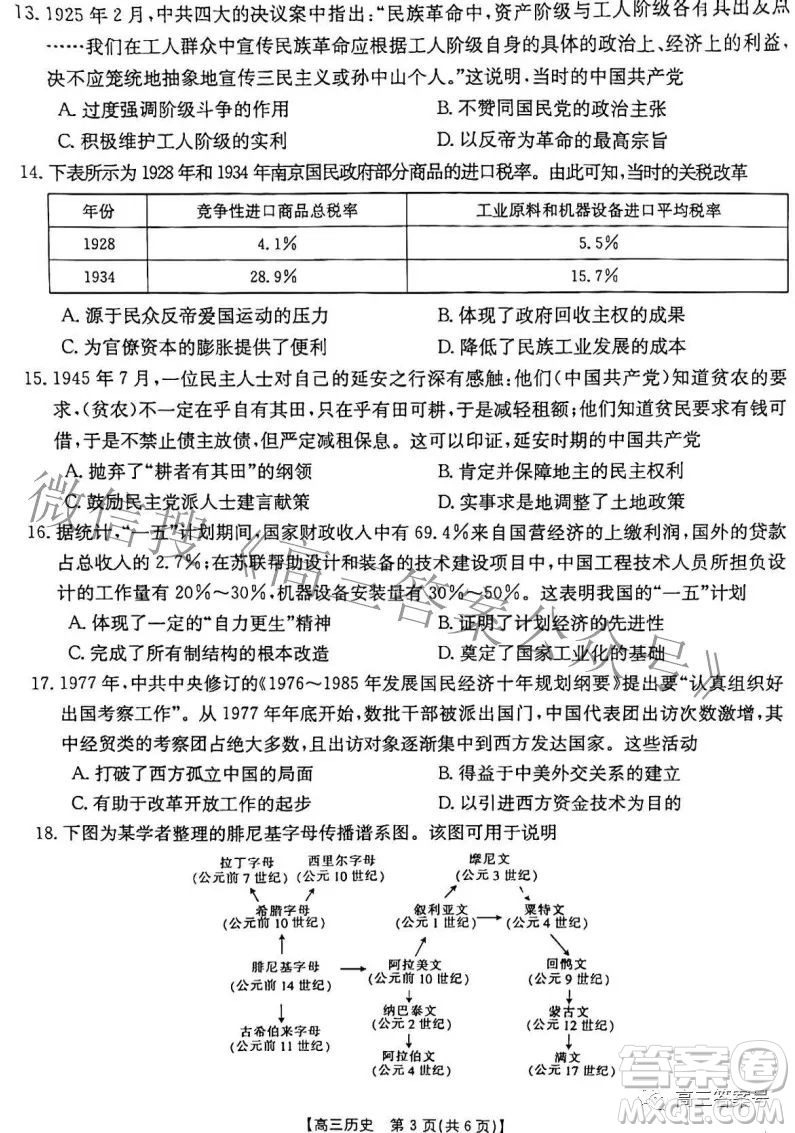 2023屆山西高三金太陽(yáng)9月聯(lián)考?xì)v史試題及答案