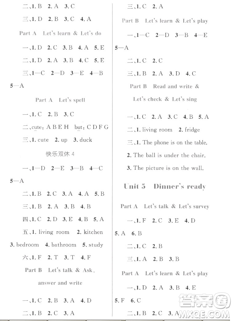 內(nèi)蒙古教育出版社2022小學(xué)同步學(xué)習(xí)目標(biāo)與檢測(cè)英語(yǔ)四年級(jí)上冊(cè)人教版答案