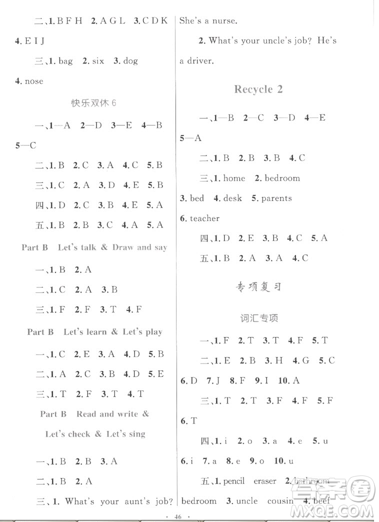 內(nèi)蒙古教育出版社2022小學(xué)同步學(xué)習(xí)目標(biāo)與檢測(cè)英語(yǔ)四年級(jí)上冊(cè)人教版答案