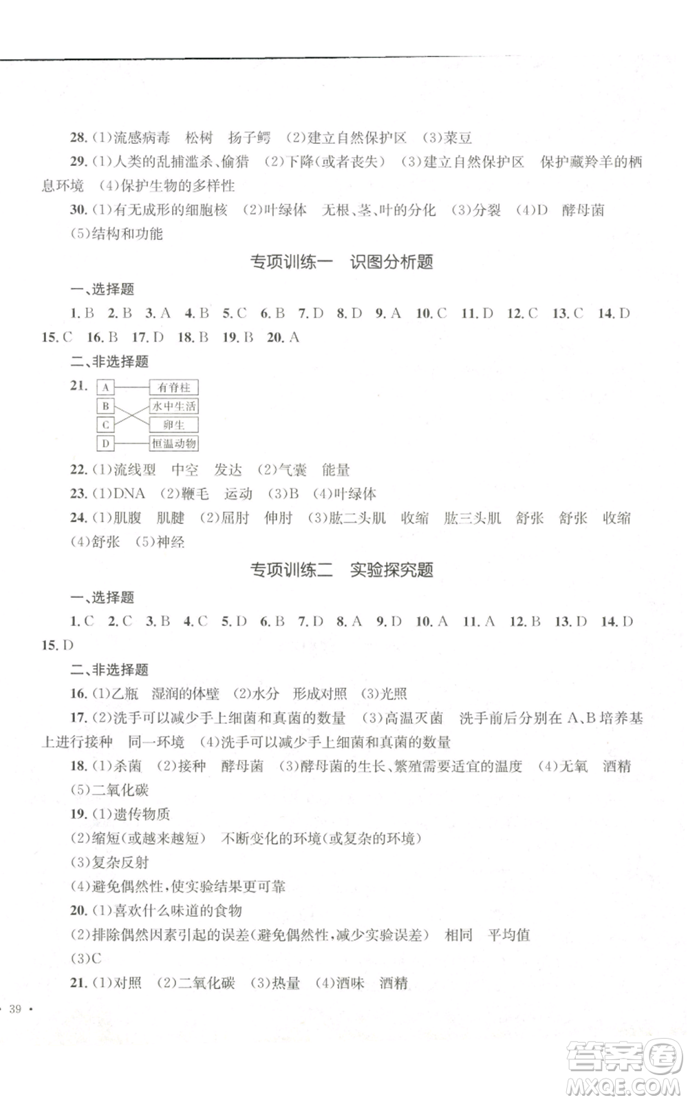 湖南教育出版社2022學科素養(yǎng)與能力提升八年級上冊生物人教版參考答案