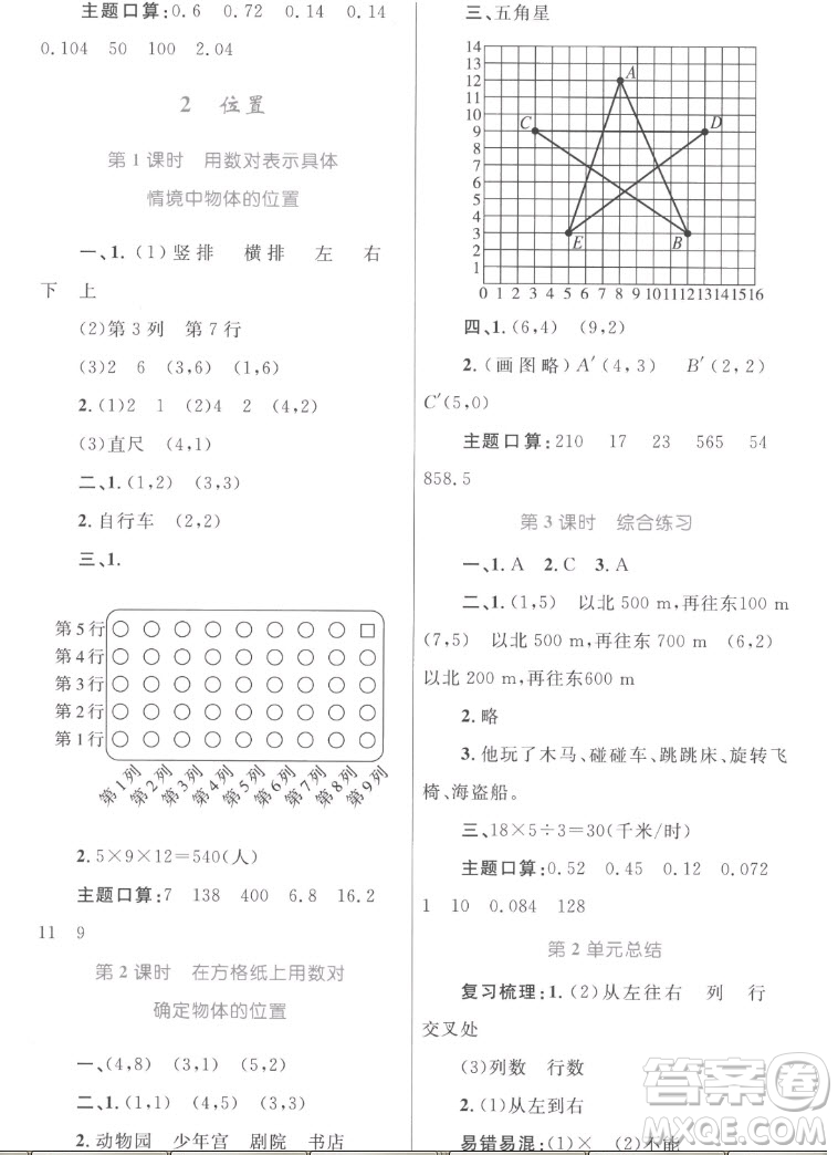 內(nèi)蒙古教育出版社2022小學(xué)同步學(xué)習(xí)目標(biāo)與檢測數(shù)學(xué)五年級上冊人教版答案