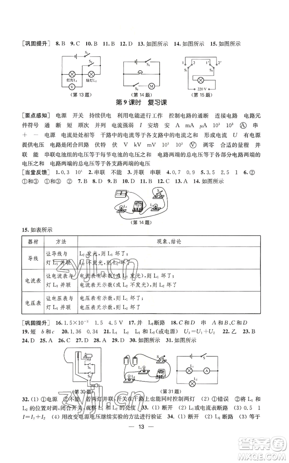 江蘇鳳凰美術出版社2022能力素養(yǎng)與學力提升九年級上冊物理蘇科版參考答案