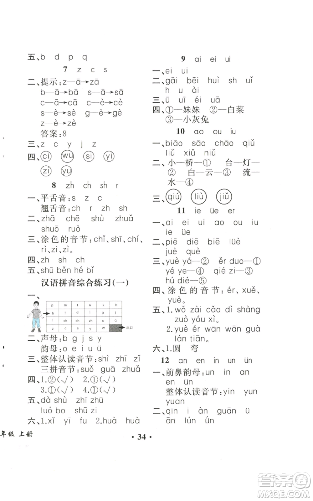 人民教育出版社2022勝券在握同步解析與測評課堂鞏固練習一年級上冊語文人教版重慶專版參考答案