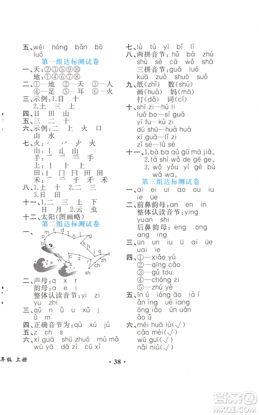 人民教育出版社2022勝券在握同步解析與測評課堂鞏固練習一年級上冊語文人教版重慶專版參考答案