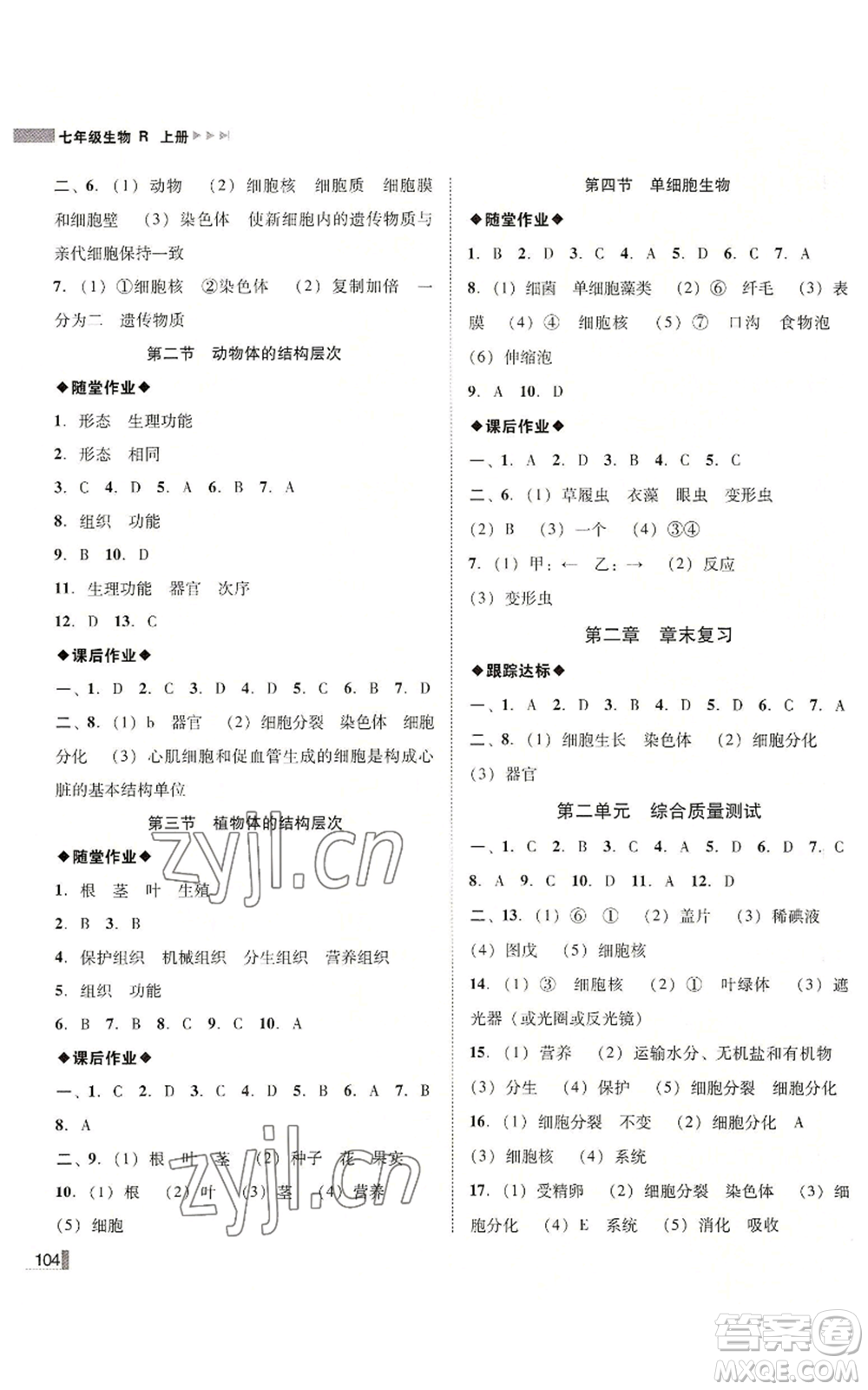 吉林出版集團(tuán)有限責(zé)任公司2022勝券在握遼寧作業(yè)分層培優(yōu)學(xué)案七年級上冊生物人教版參考答案