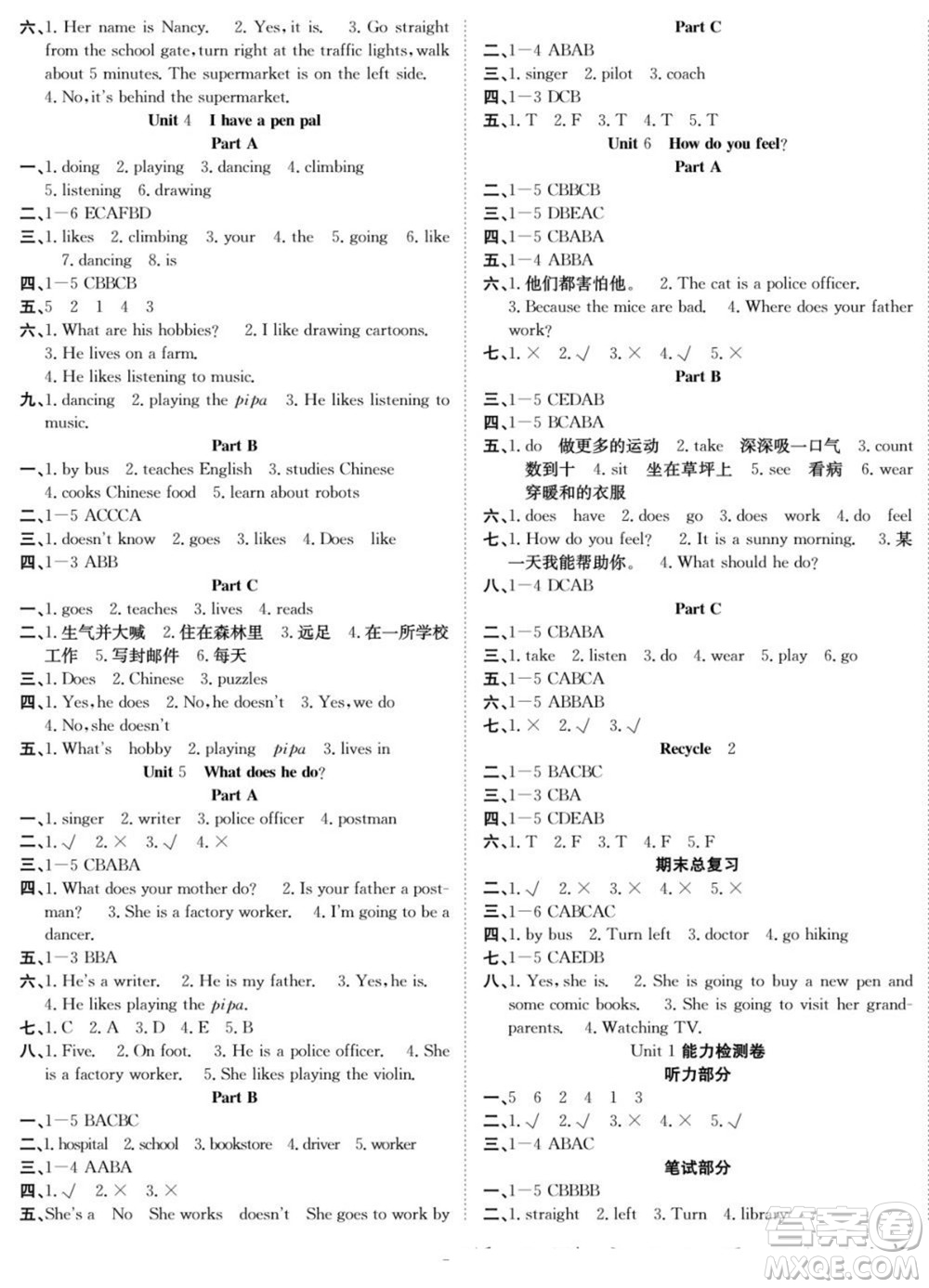 合肥工業(yè)大學(xué)出版社2022快樂學(xué)習(xí)隨堂練英語六年級上冊RJ人教版答案