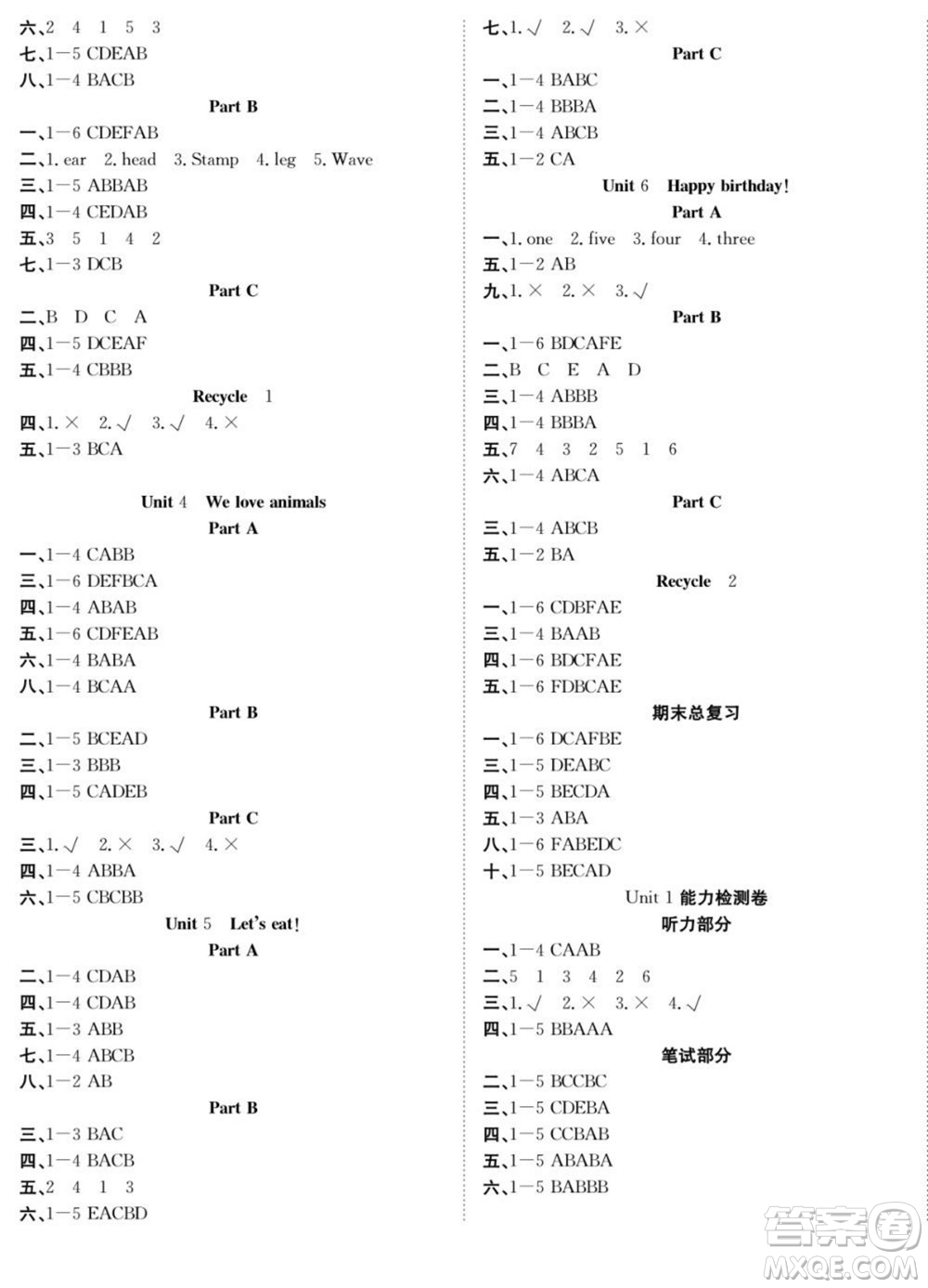 合肥工業(yè)大學(xué)出版社2022快樂(lè)學(xué)習(xí)隨堂練英語(yǔ)三年級(jí)上冊(cè)RJ人教版答案