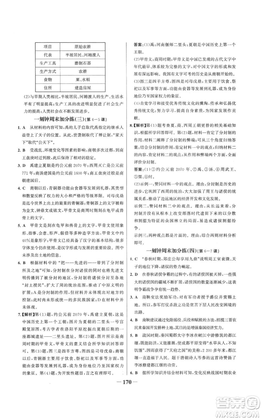 未來出版社2022世紀金榜金榜學案七年級上冊歷史人教版參考答案