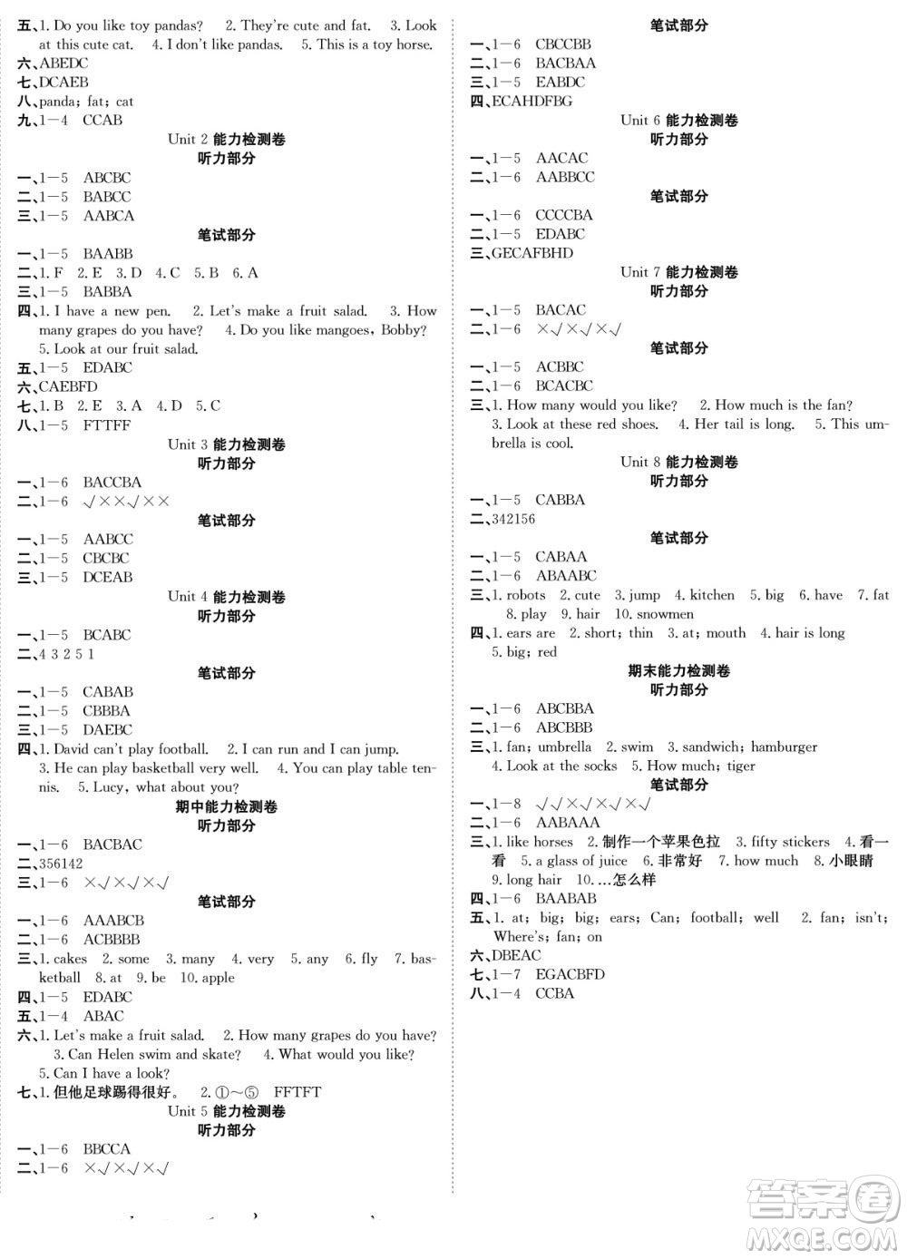 合肥工業(yè)大學出版社2022快樂學習隨堂練英語四年級上冊譯林版答案