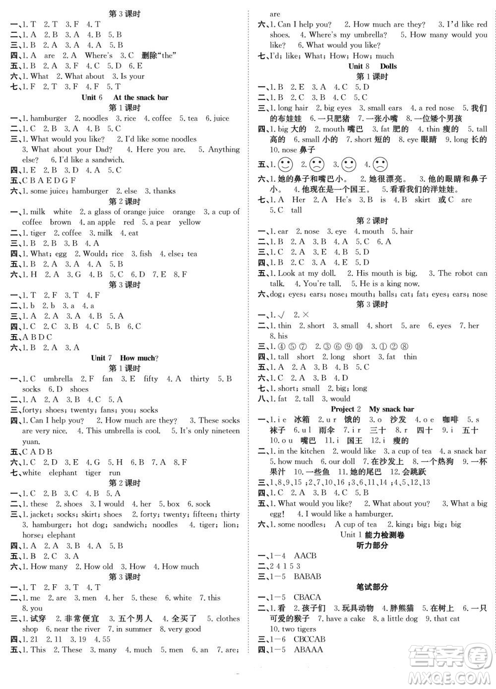 合肥工業(yè)大學出版社2022快樂學習隨堂練英語四年級上冊譯林版答案