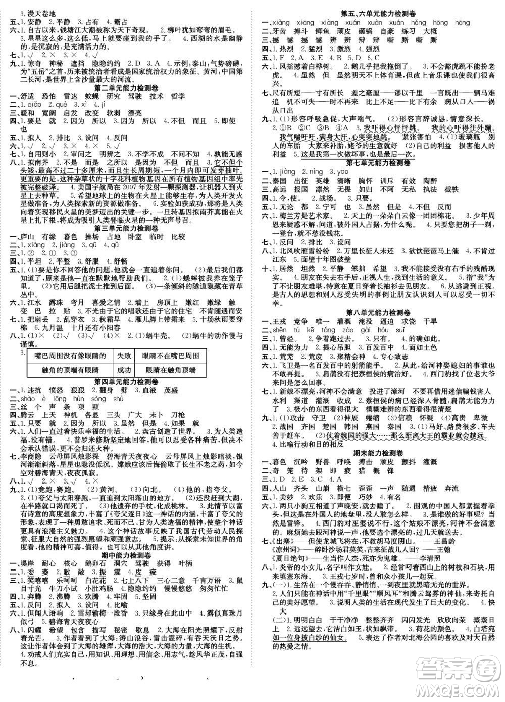 合肥工業(yè)大學(xué)出版社2022快樂學(xué)習(xí)隨堂練語文四年級上冊RJ人教版答案