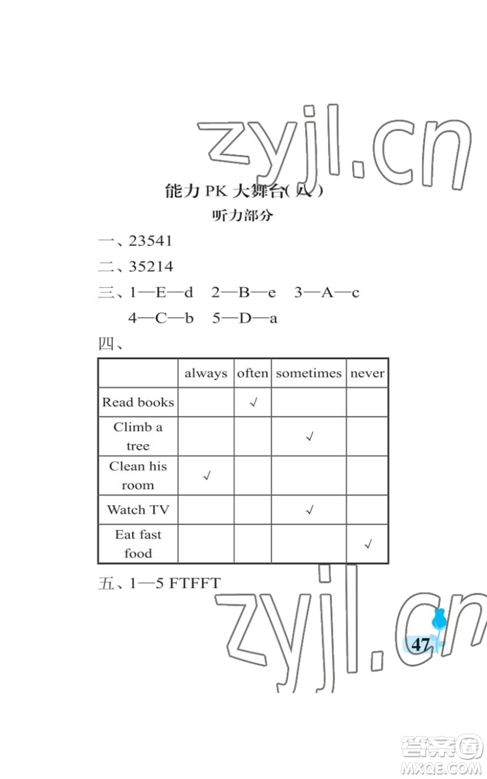 中國石油大學出版社2022行知天下六年級上冊英語外研版參考答案