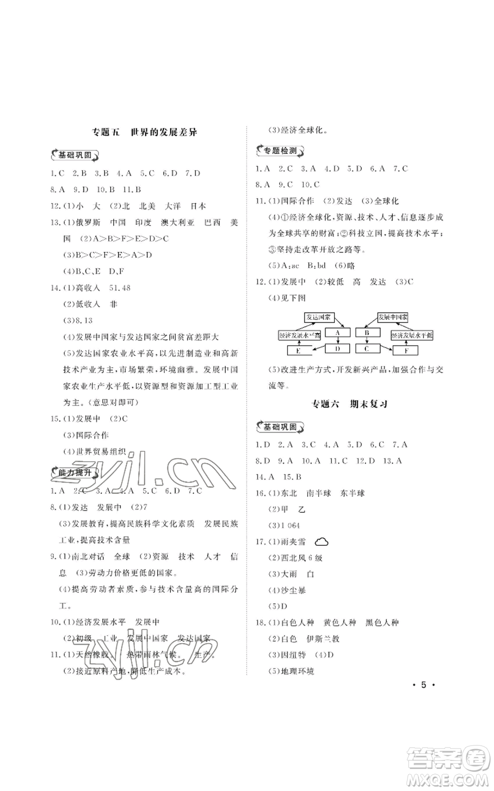 山東人民出版社2022初中卷行知天下七年級(jí)上冊(cè)地理人教版參考答案