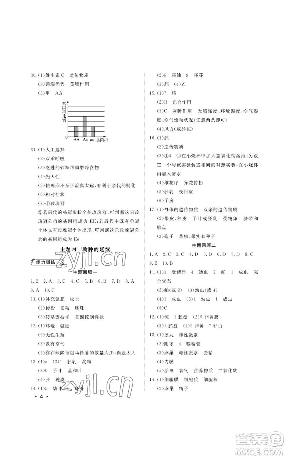 山東人民出版社2022初中卷行知天下八年級上冊生物學(xué)人教版參考答案