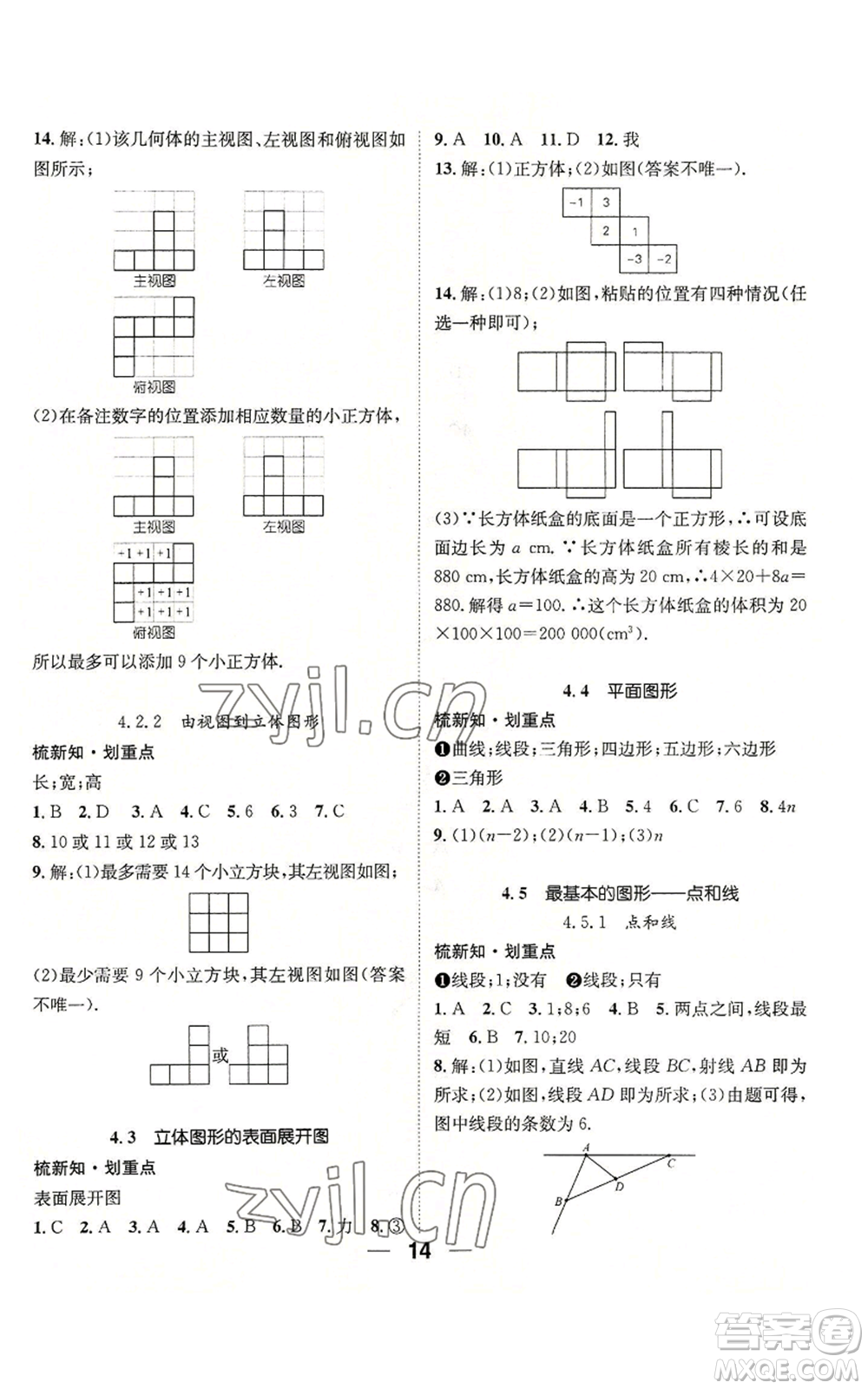 陽光出版社2022精英新課堂七年級上冊數(shù)學(xué)華師大版參考答案