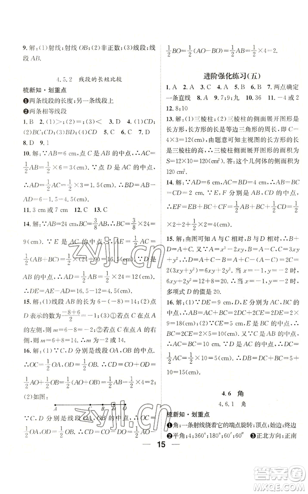 陽光出版社2022精英新課堂七年級上冊數(shù)學(xué)華師大版參考答案