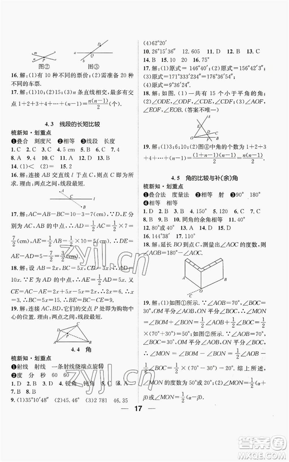 陽光出版社2022精英新課堂七年級上冊數(shù)學(xué)滬科版參考答案