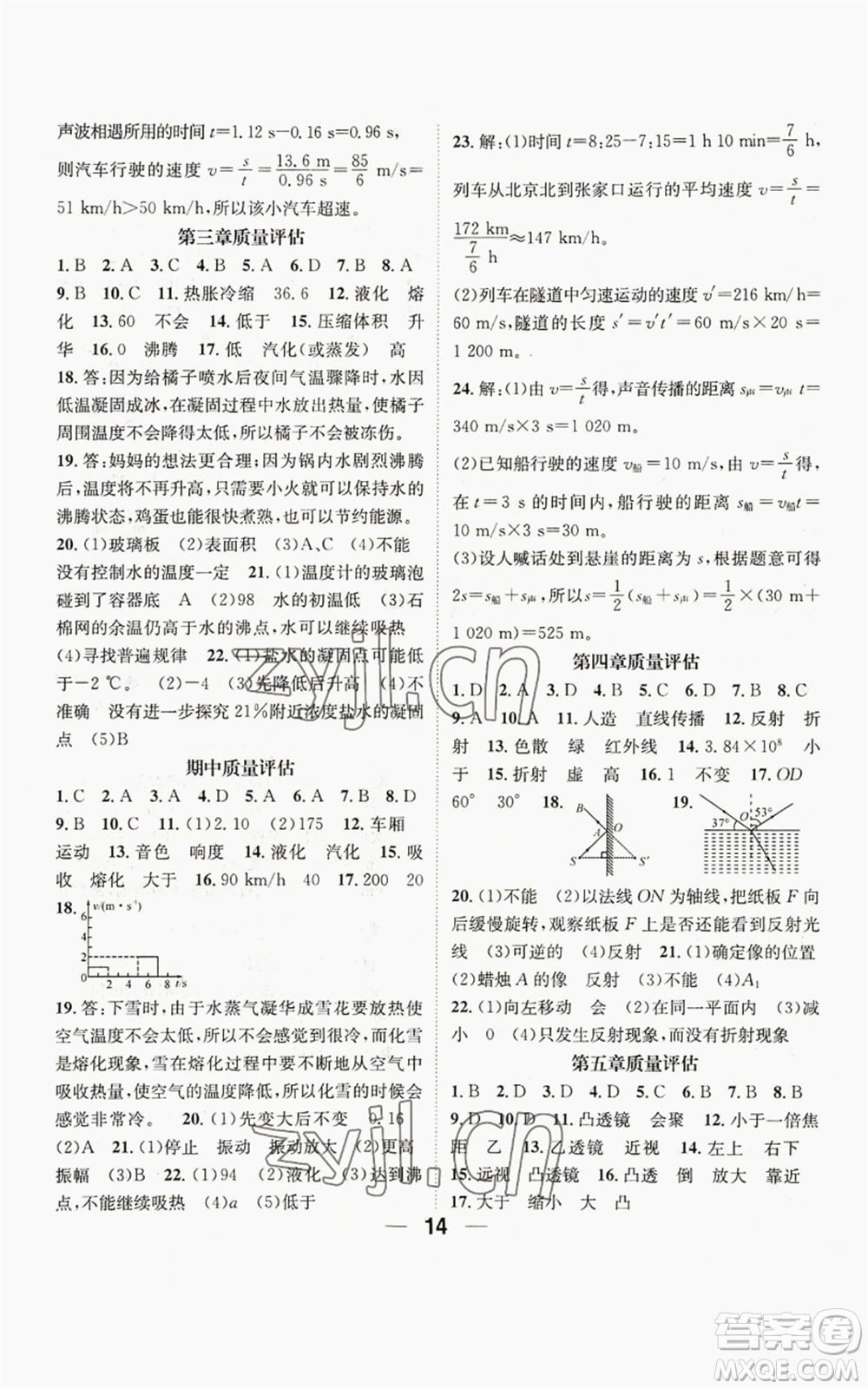 江西教育出版社2022精英新課堂三點分層作業(yè)八年級上冊物理人教版參考答案