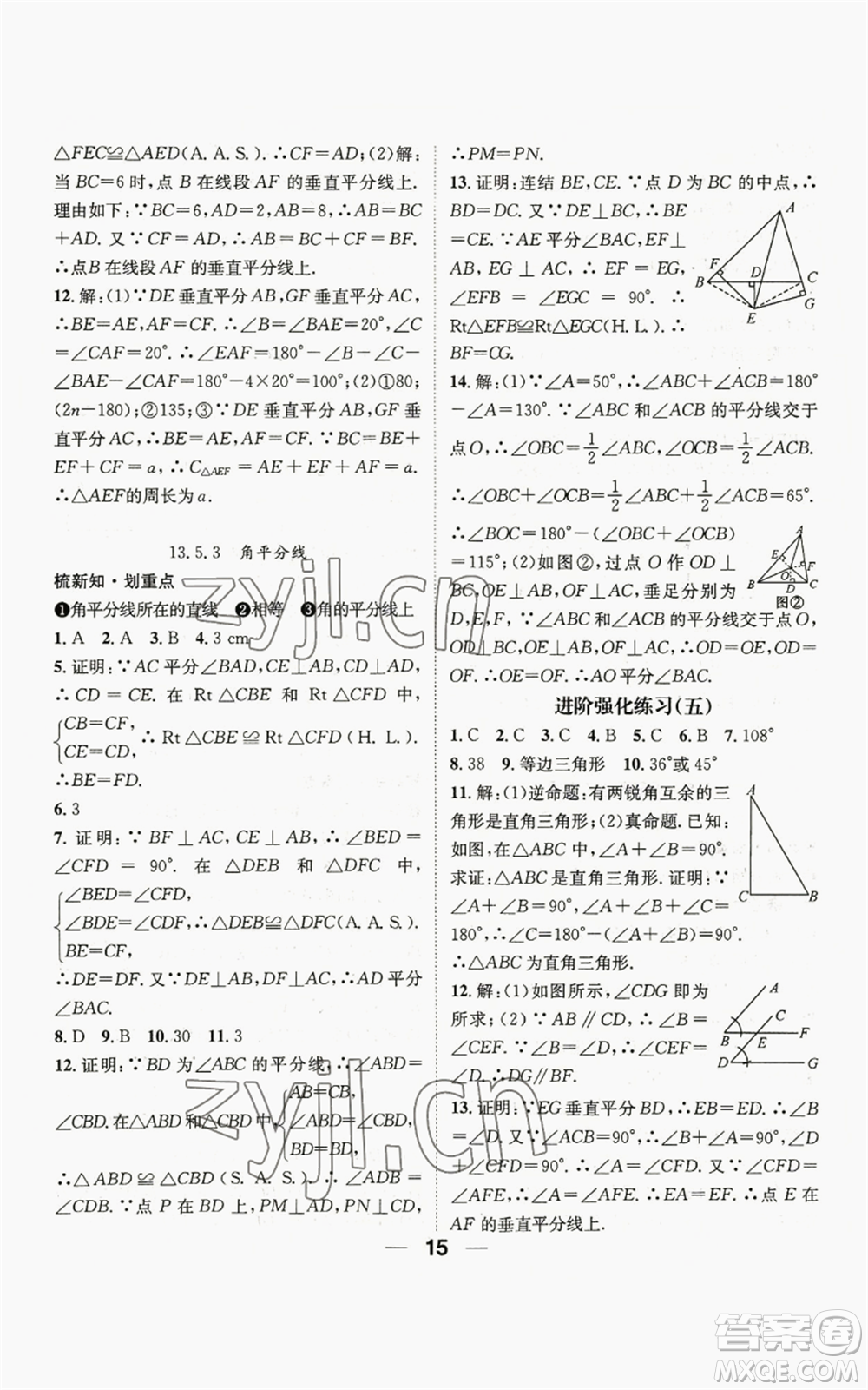 陽光出版社2022精英新課堂八年級上冊數(shù)學(xué)華師大版參考答案