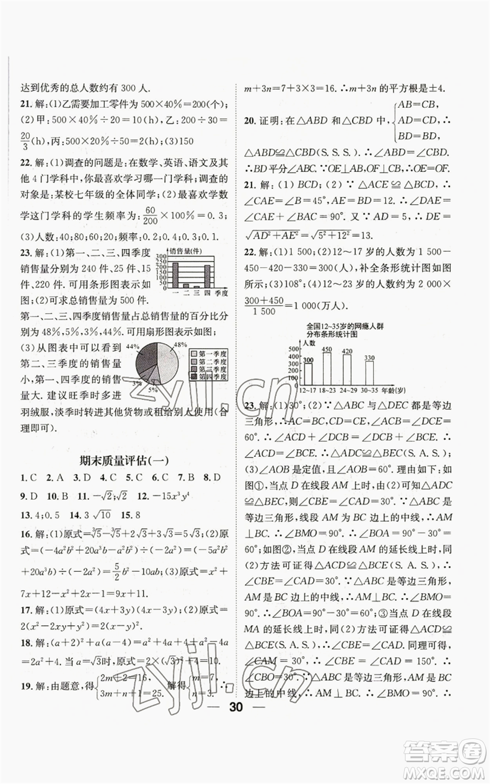 陽光出版社2022精英新課堂八年級上冊數(shù)學(xué)華師大版參考答案