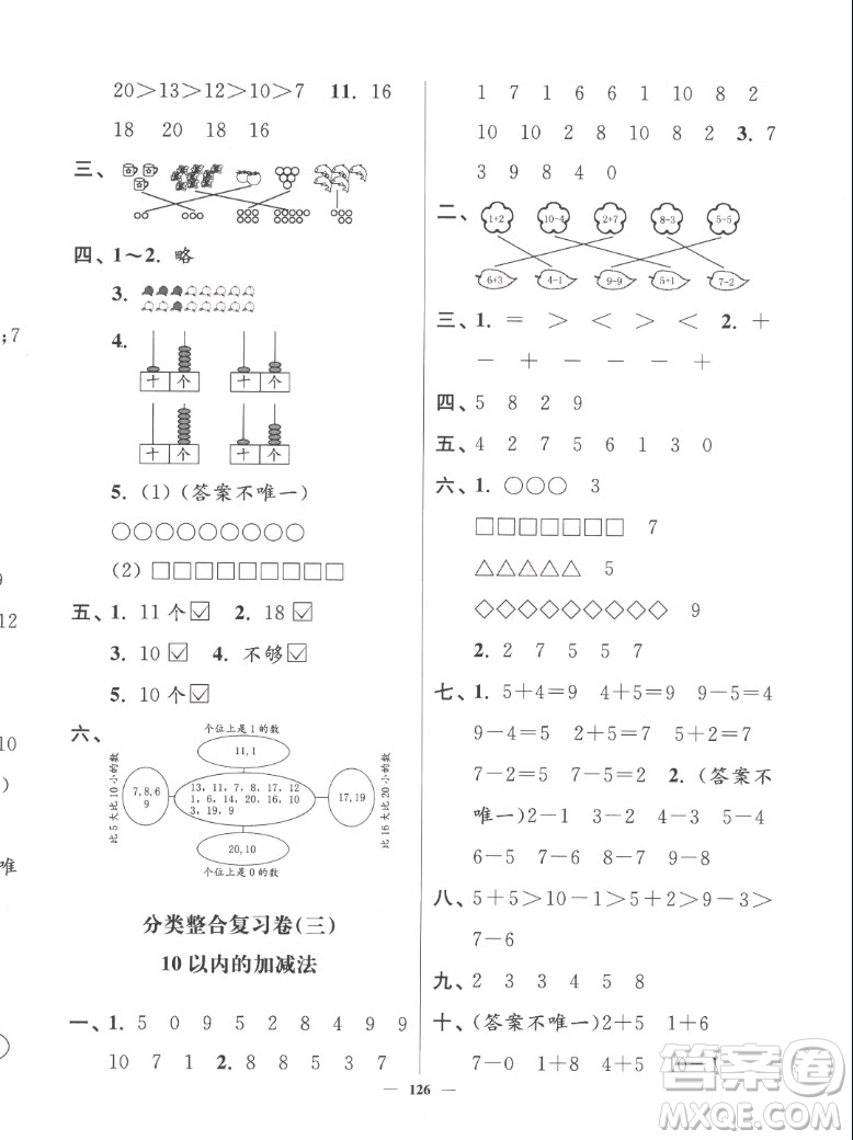 延邊大學(xué)出版社2022秋江蘇好卷一年級數(shù)學(xué)上冊蘇教版答案