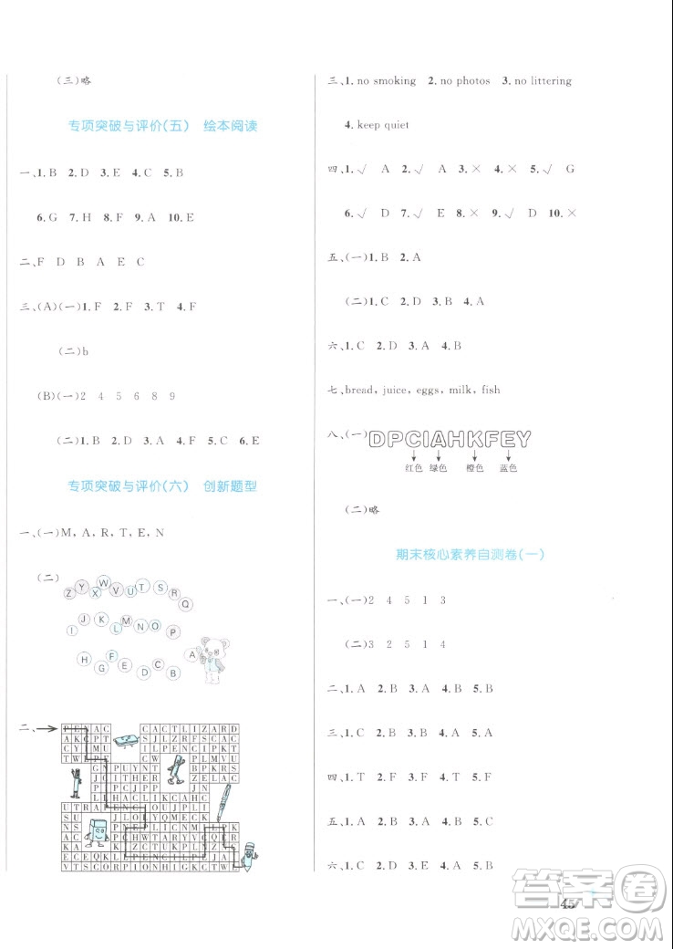 沈陽出版社2022秋黃岡名卷三年級上冊英語人教版參考答案