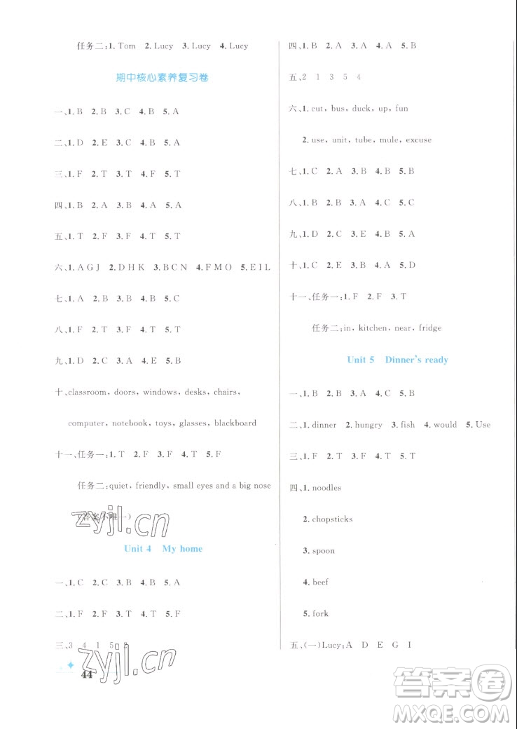 沈陽出版社2022秋黃岡名卷四年級上冊英語人教版參考答案